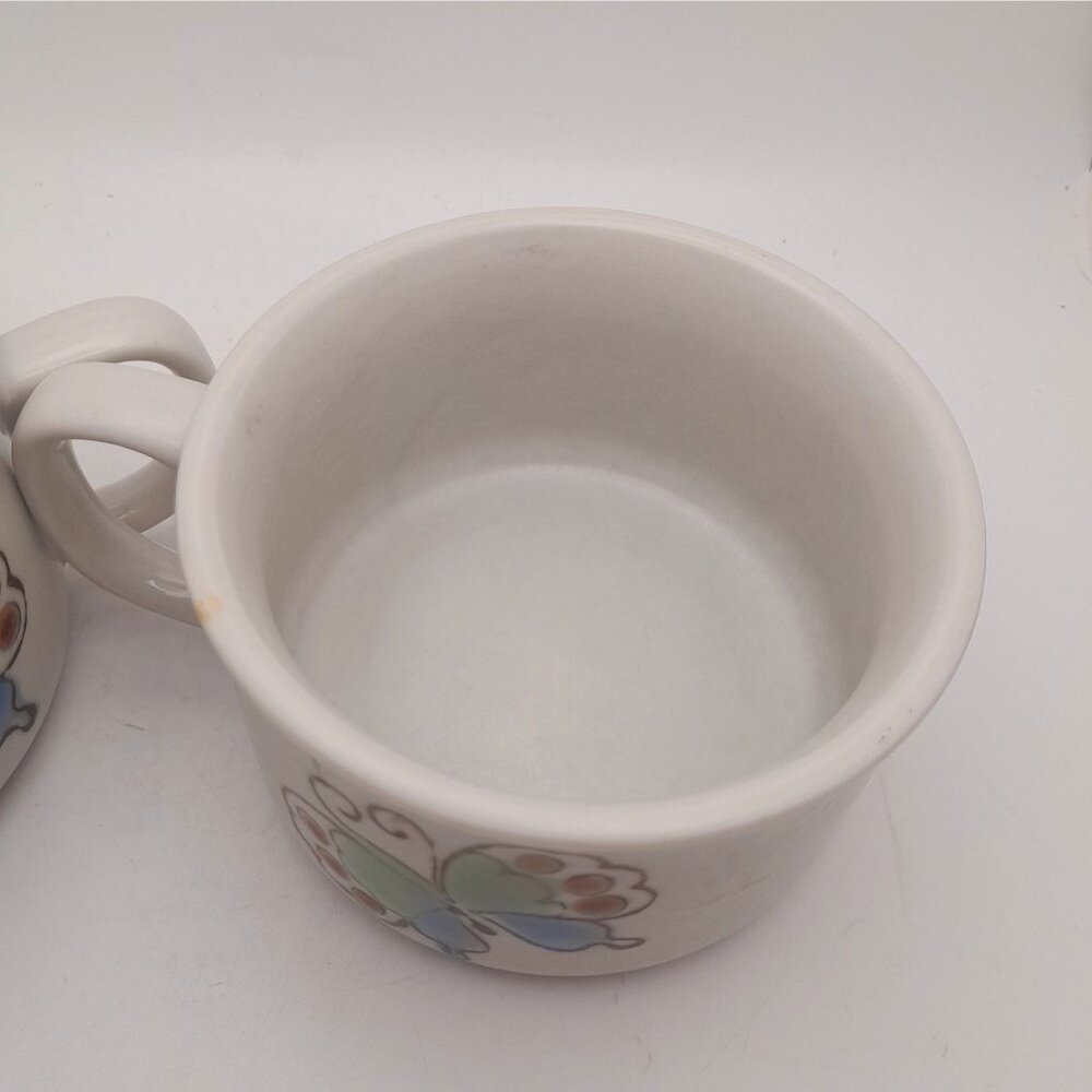 Vintage Butterfly Soup Bowls Cocoa Mugs Large Stoneware 16 oz MCM Boho - Picture 6 of 9